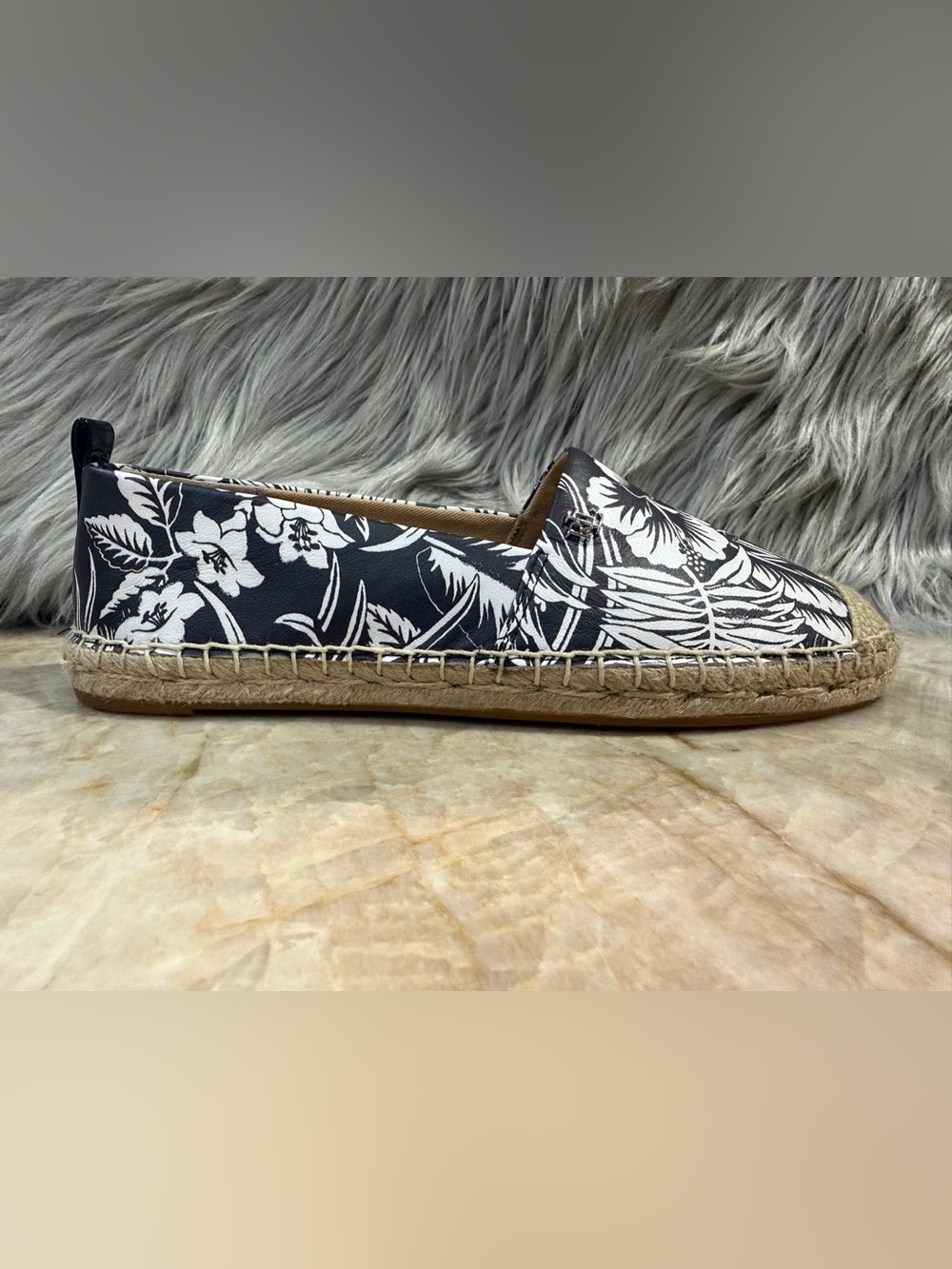 Lauren Ralph Lauren Espadrille Flats Womens 6.5  Floral Cameryn Black Slip On